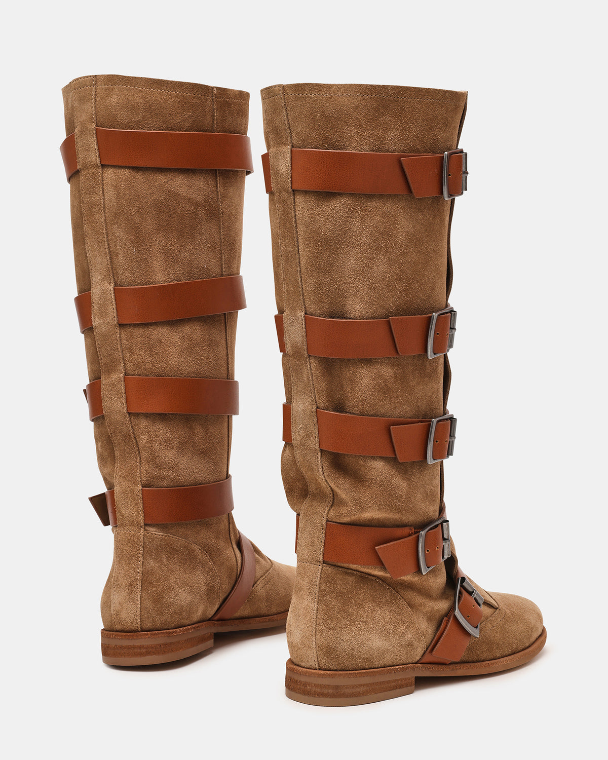Steve Madden INDIO Tan Suede Buckle Strap Knee-High Round-Toe Women's Boot