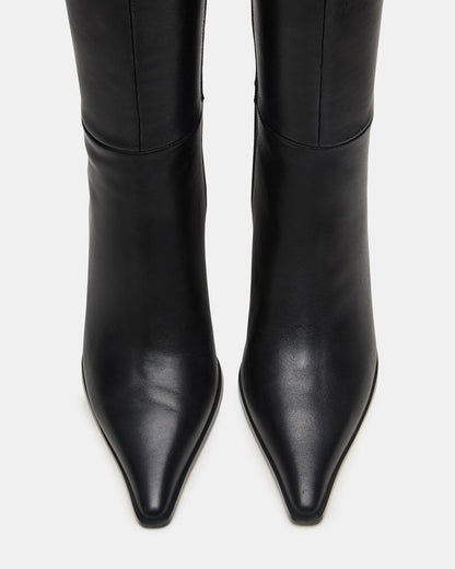 Steve Madden LINGO Black Leather Pointed-Toe Knee-High Women's Boot