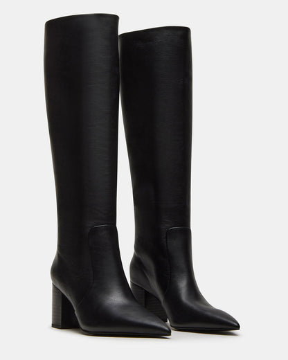 Steve Madden SKYLINE Black Leather Knee-High Pointed Toe Women's Boot
