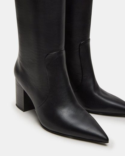 Steve Madden SKYLINE Black Leather Knee-High Pointed Toe Women's Boot