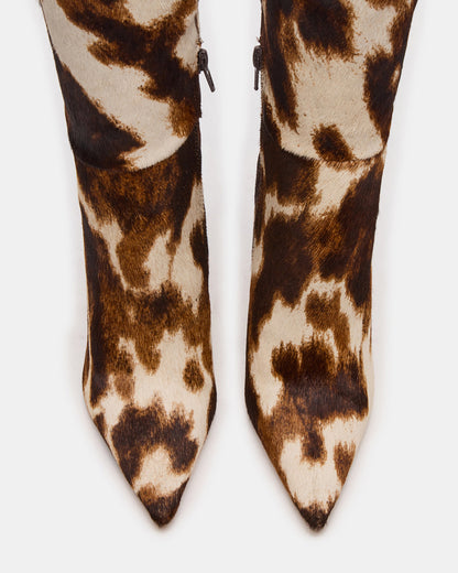Steve Madden NITRO Brown Cow Print Wide Calf Pointed-Toe Stiletto Heel Knee-High Women's Boots