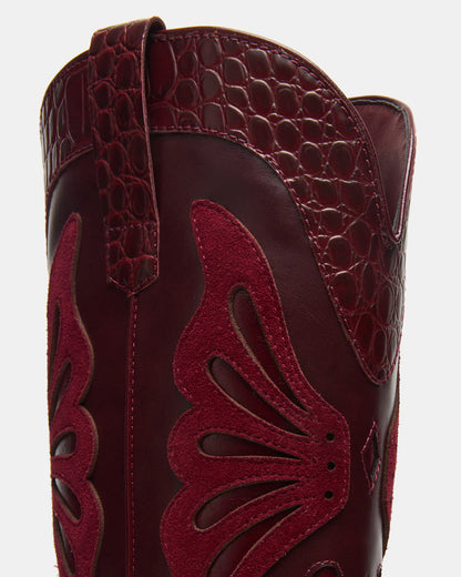 Steve Madden KAZ Burgundy Pointed-Toe Knee-High Block Heel Western Women's Boot