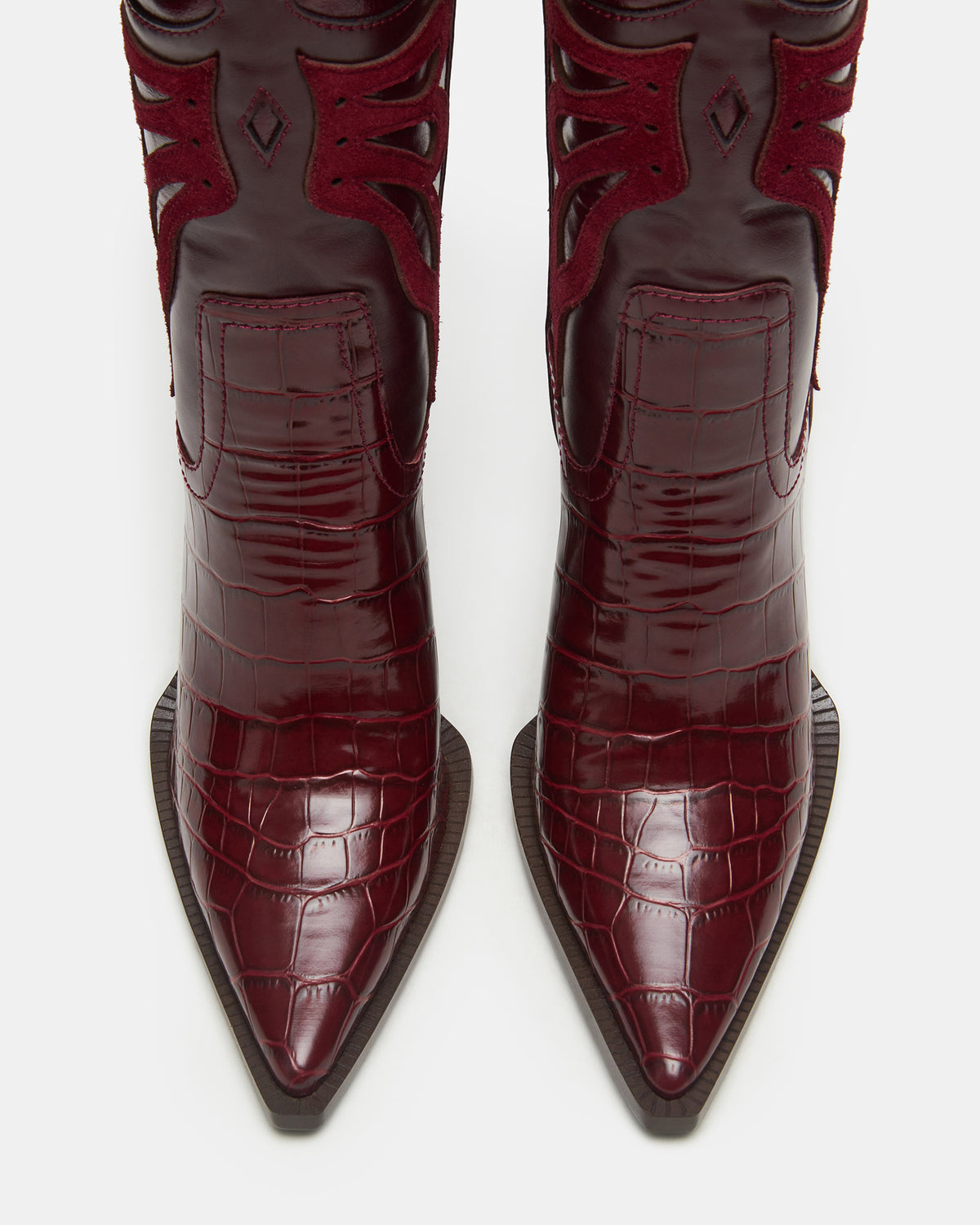 Steve Madden KAZ Burgundy Pointed-Toe Knee-High Block Heel Western Women's Boot