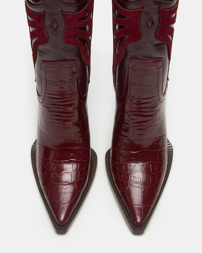 Steve Madden KAZ Burgundy Pointed-Toe Knee-High Block Heel Western Women's Boot