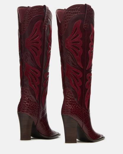 Steve Madden KAZ Burgundy Pointed-Toe Knee-High Block Heel Western Women's Boot