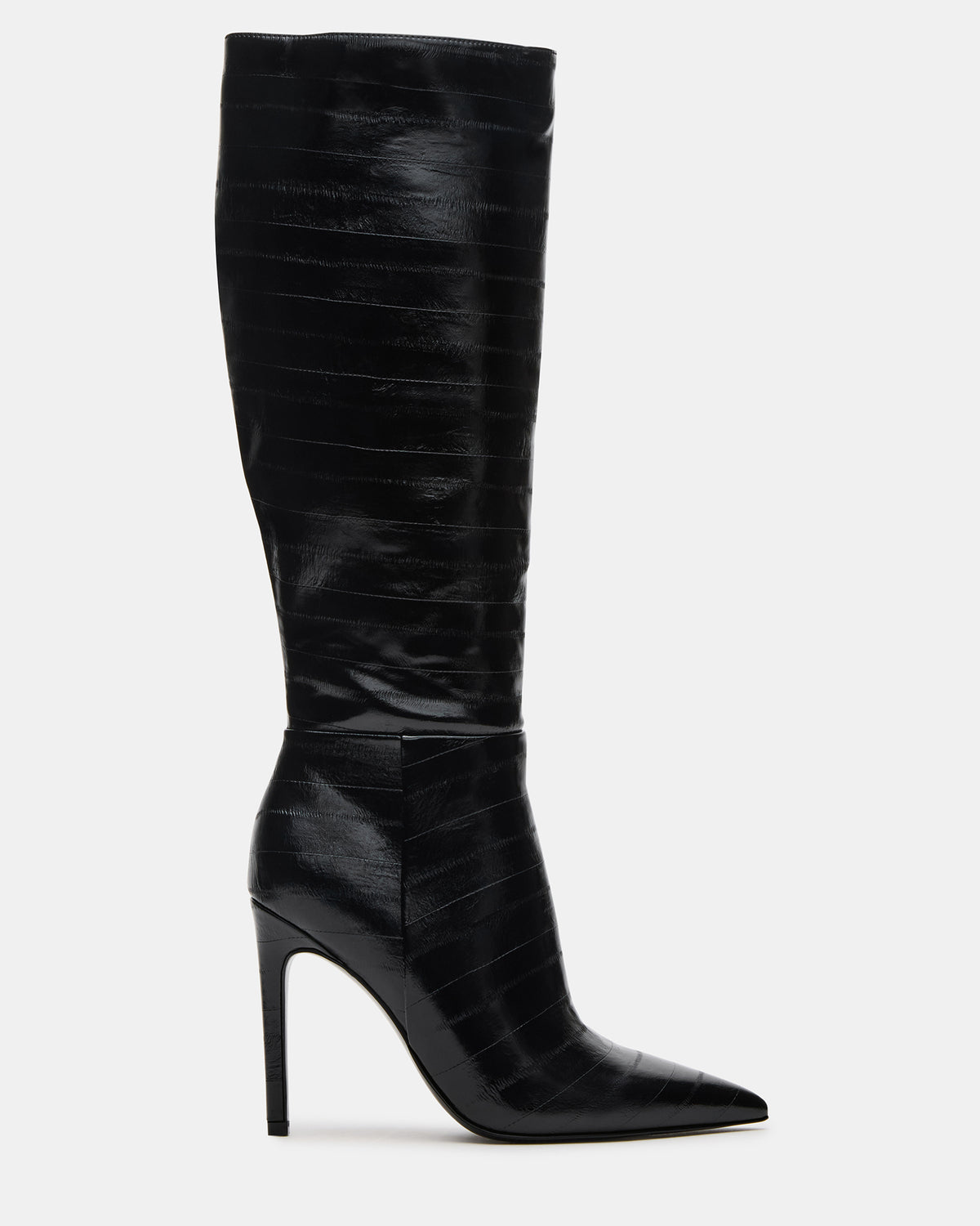 Steve Madden NITRO Black Eel Pointed-Toe Stiletto Heel Knee-High Women's Boots