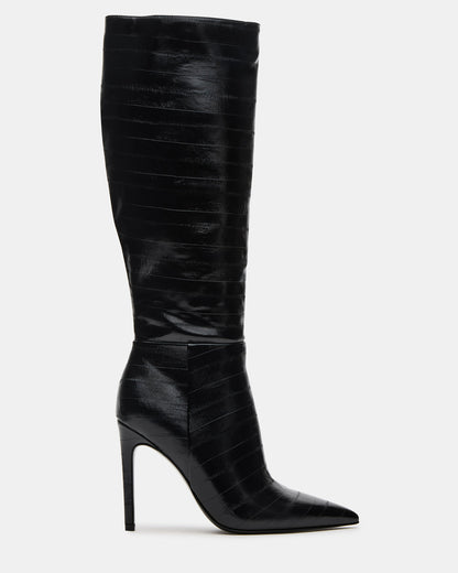 Steve Madden NITRO Black Eel Pointed-Toe Stiletto Heel Knee-High Women's Boots