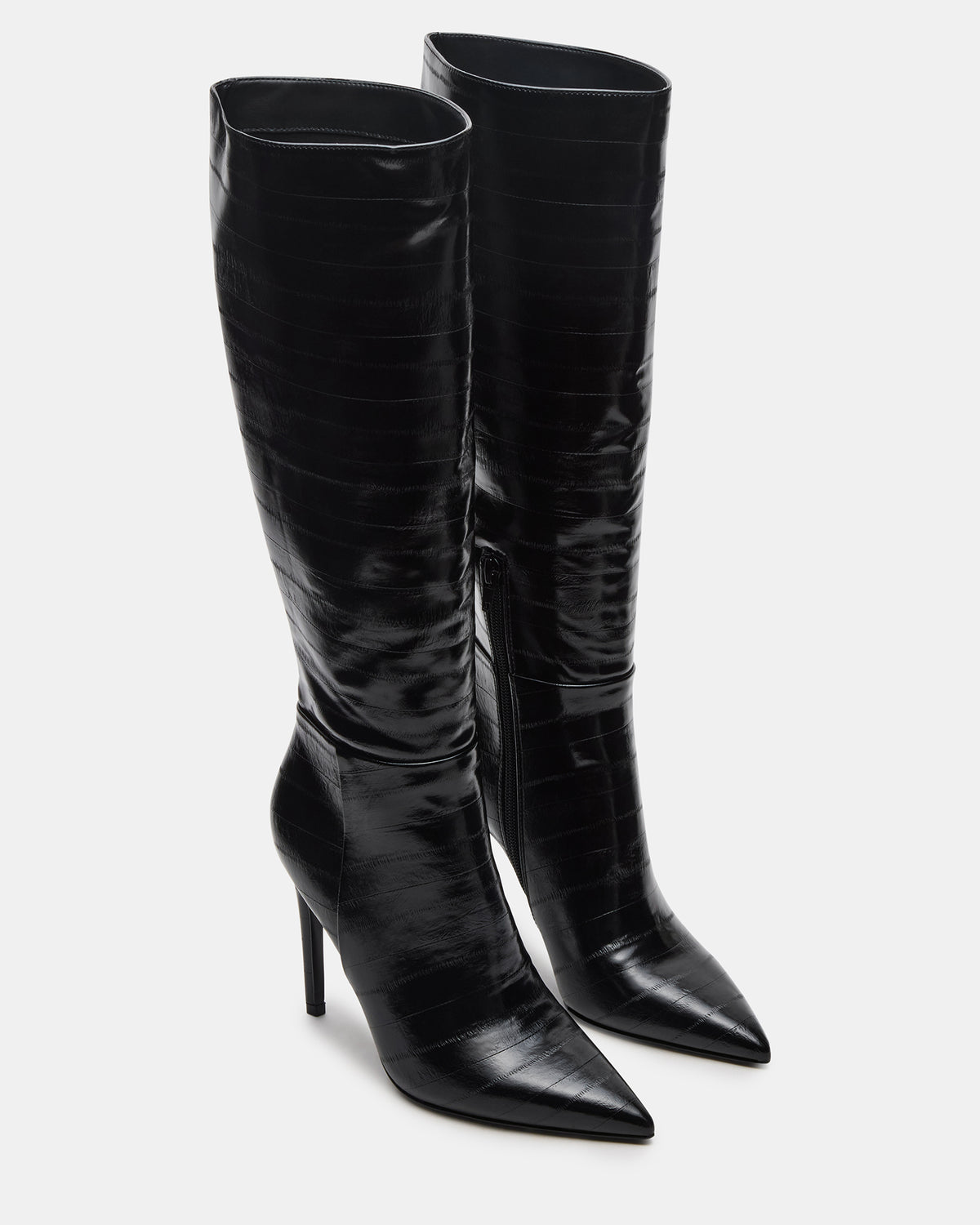 Steve Madden NITRO Black Eel Pointed-Toe Stiletto Heel Knee-High Women's Boots