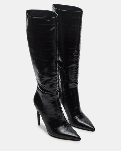 Steve Madden NITRO Black Eel Pointed-Toe Stiletto Heel Knee-High Women's Boots