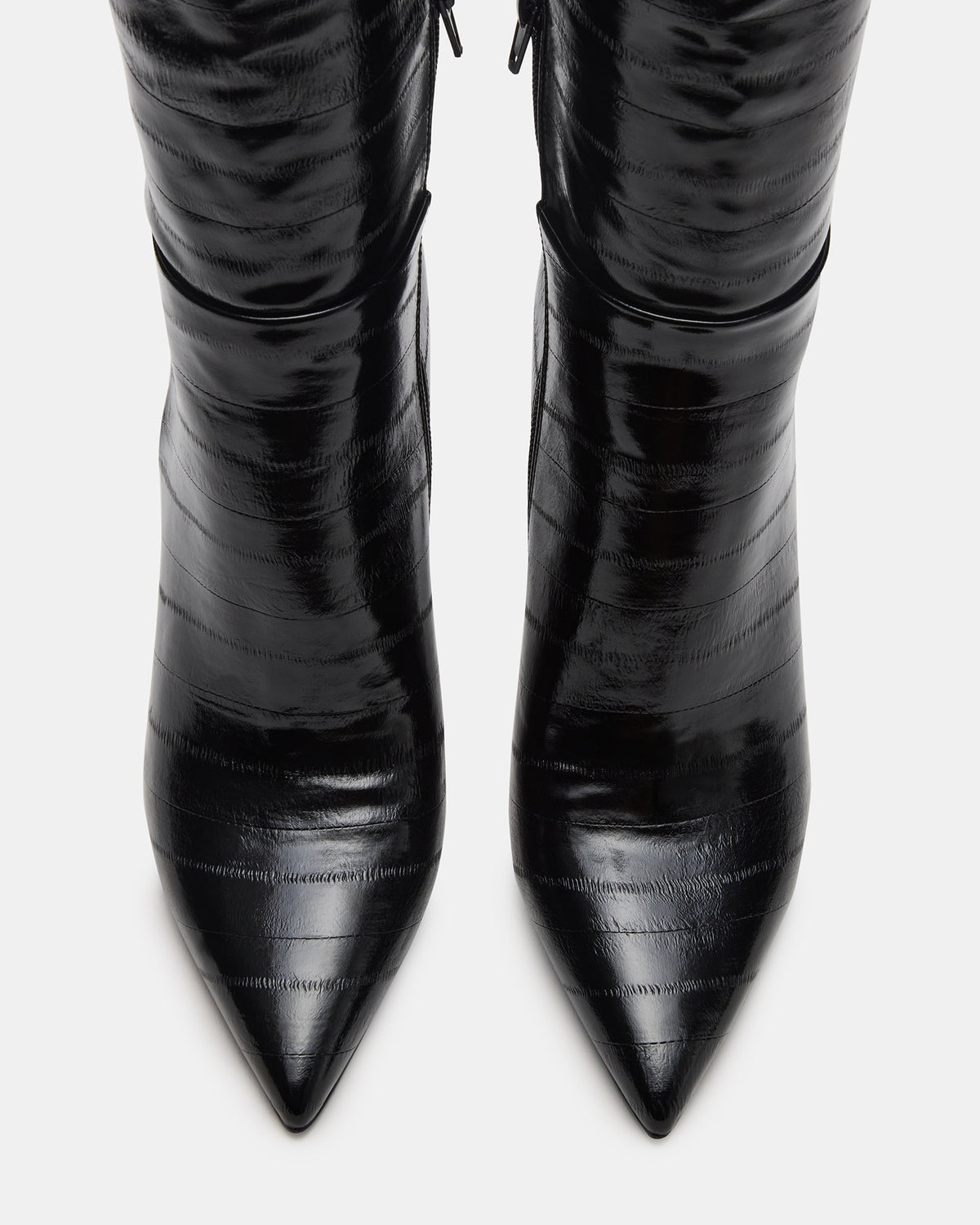 Steve Madden NITRO Black Eel Pointed-Toe Stiletto Heel Knee-High Women's Boots