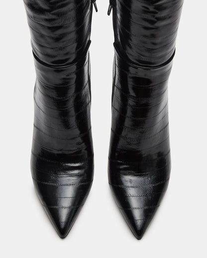 Steve Madden NITRO Black Eel Pointed-Toe Stiletto Heel Knee-High Women's Boots