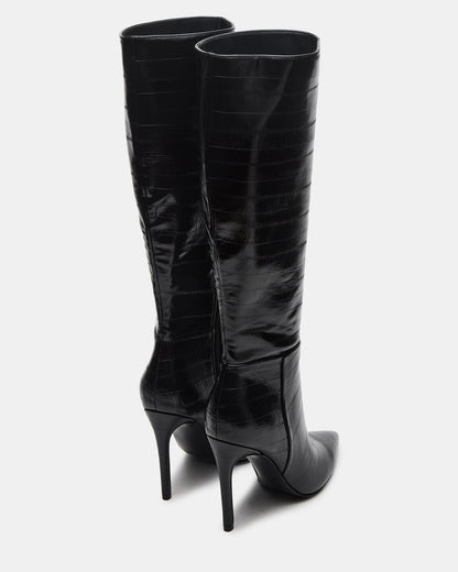 Steve Madden NITRO Black Eel Pointed-Toe Stiletto Heel Knee-High Women's Boots