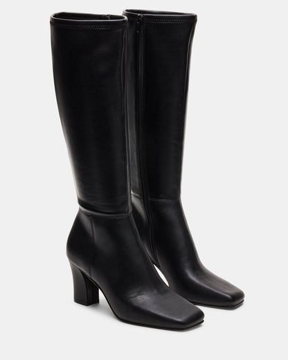 Steve Madden ELLIOT Black Square-Toe Knee-High Block Heel Women's Boot