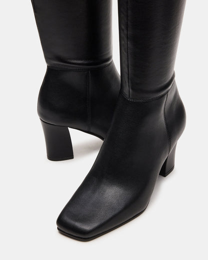 Steve Madden ELLIOT Black Square-Toe Knee-High Block Heel Women's Boot