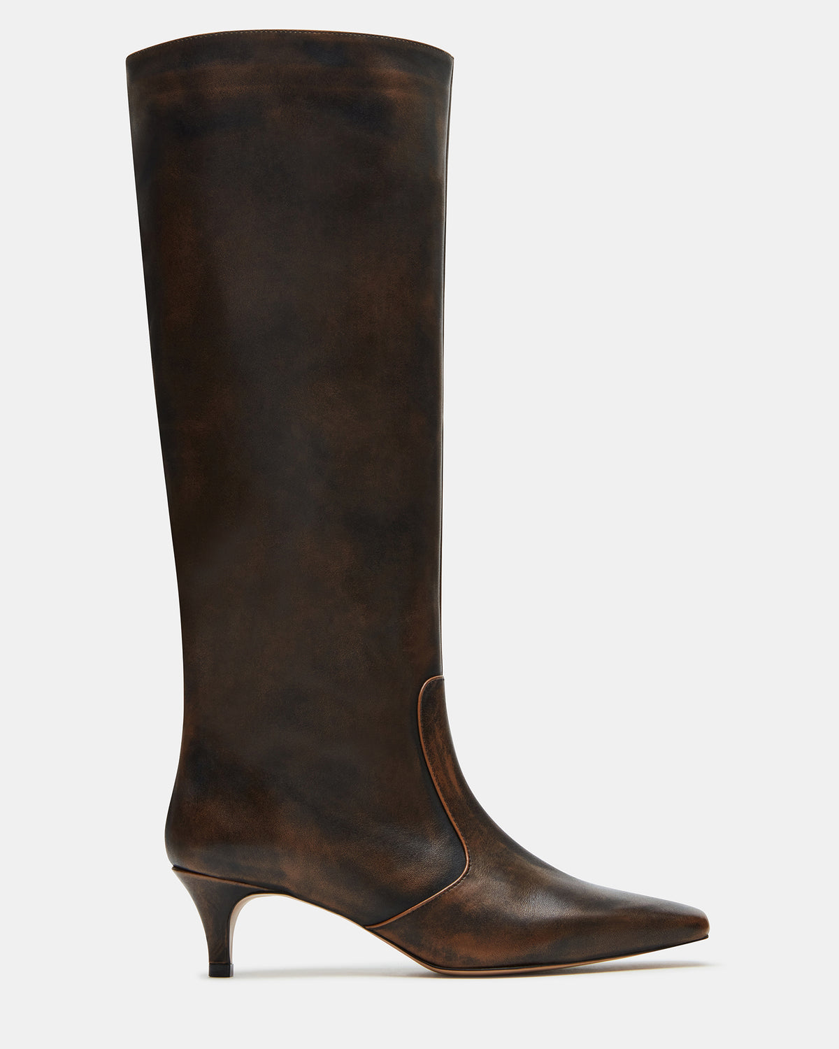 Steve Madden LANDER Brown Distressed Knee-High Kitten Heel Women's Boot