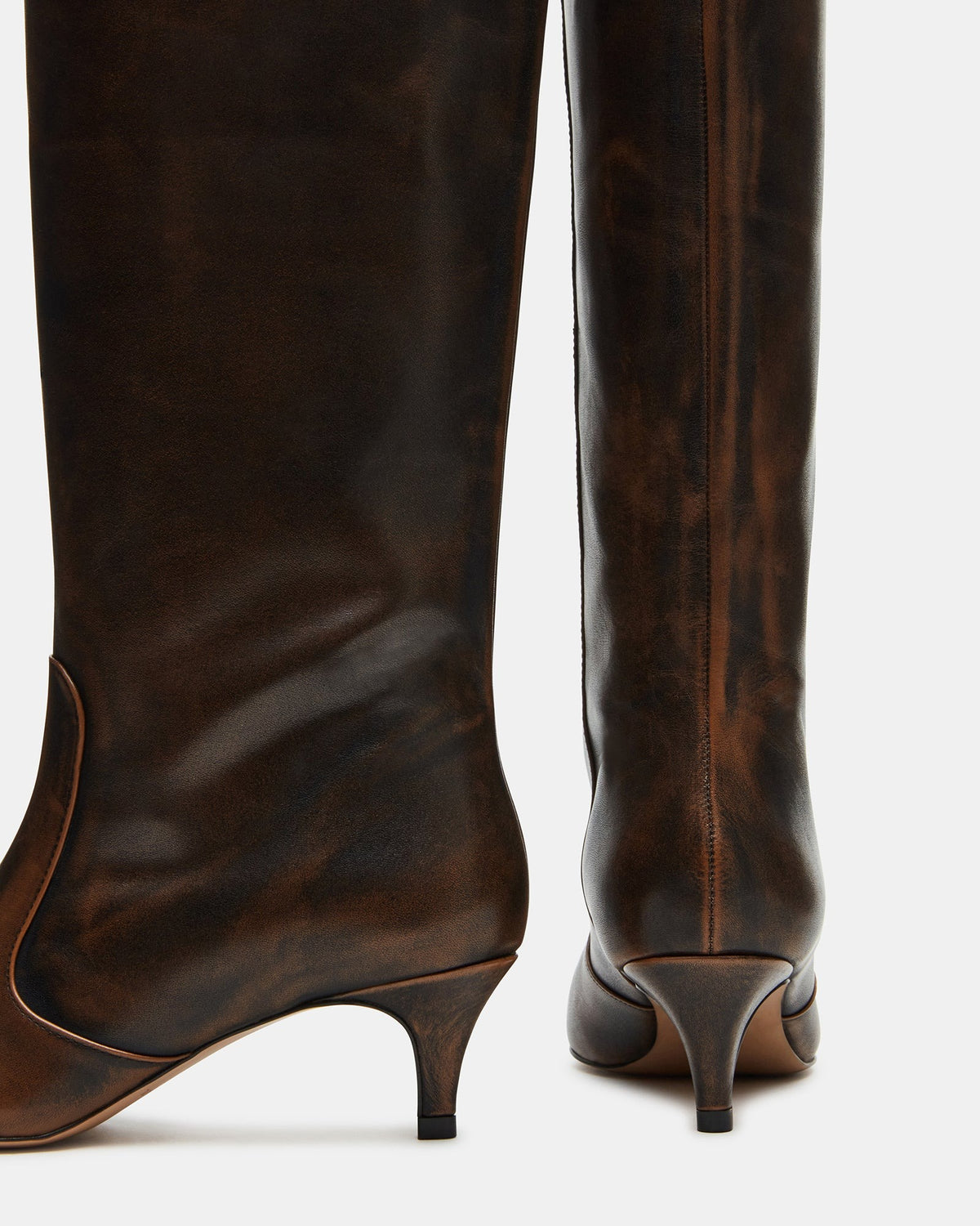 Steve Madden LANDER Brown Distressed Knee-High Kitten Heel Women's Boot