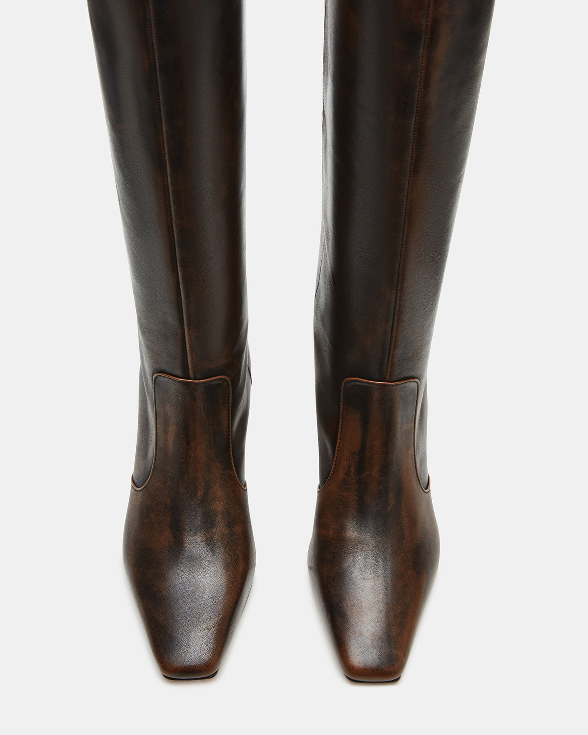 Steve Madden LANDER Brown Distressed Knee-High Kitten Heel Women's Boot