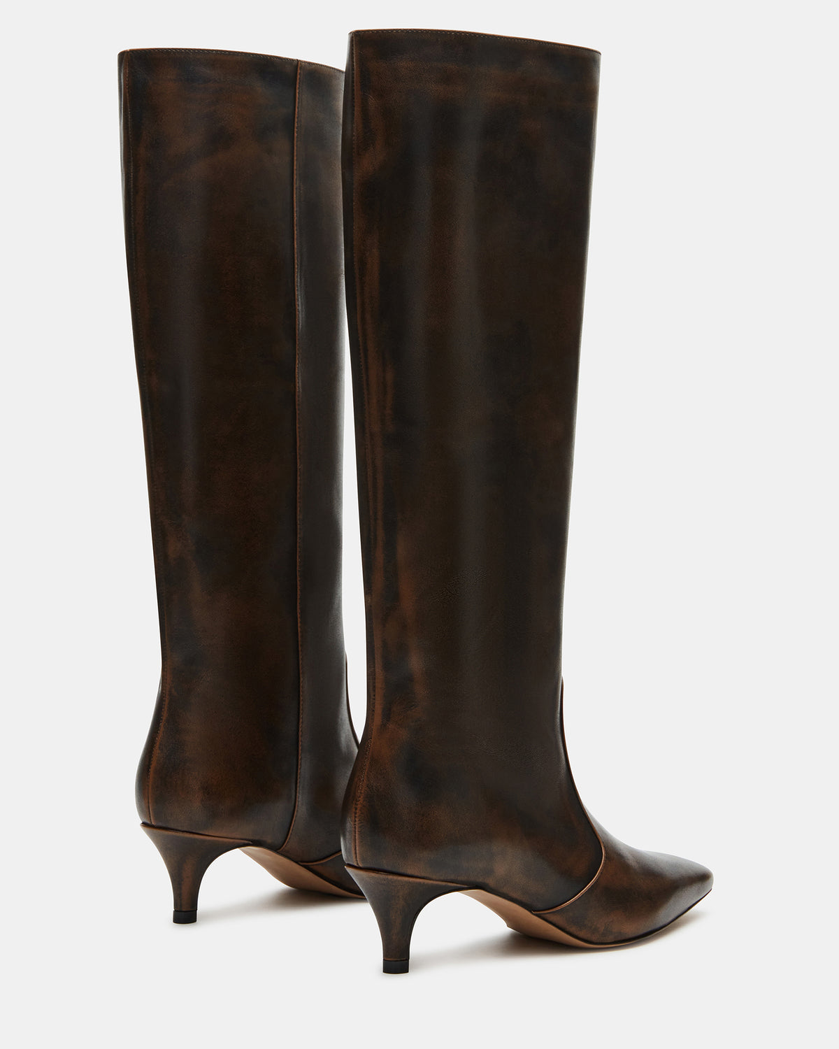 Steve Madden LANDER Brown Distressed Knee-High Kitten Heel Women's Boot