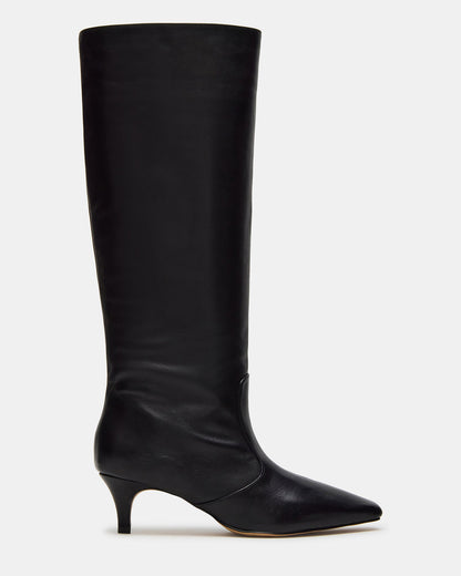 Steve Madden LANDER Black Leather Knee-High Kitten Heel Women's Boot