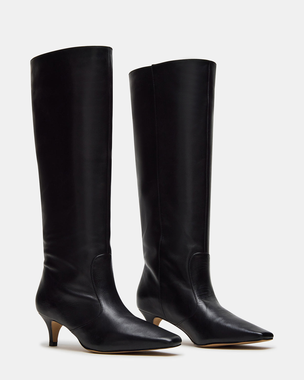 Steve Madden LANDER Black Leather Knee-High Kitten Heel Women's Boot
