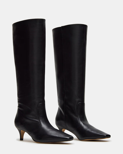 Steve Madden LANDER Black Leather Knee-High Kitten Heel Women's Boot