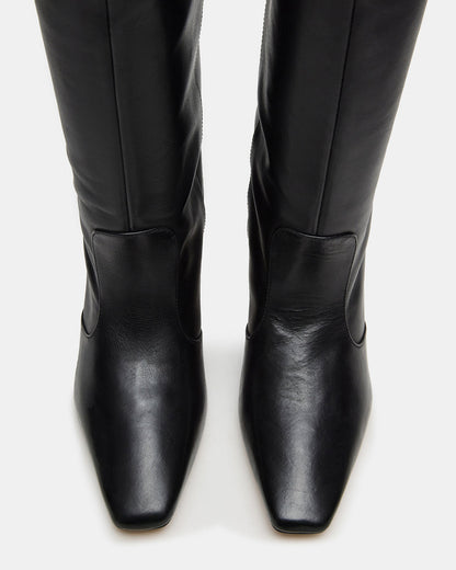 Steve Madden LANDER Black Leather Knee-High Kitten Heel Women's Boot