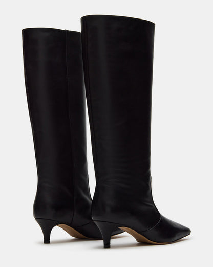 Steve Madden LANDER Black Leather Knee-High Kitten Heel Women's Boot