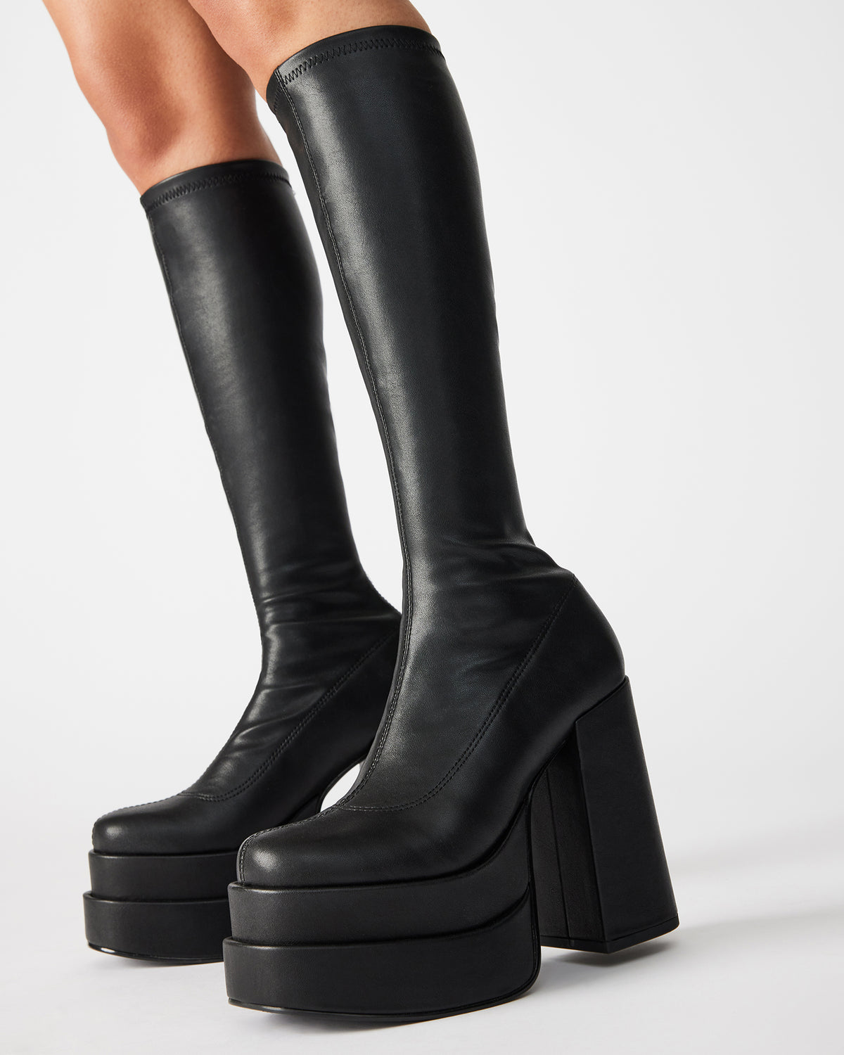 Steve Madden CYPRESS Black Women's Platform Vegan Leather Boots