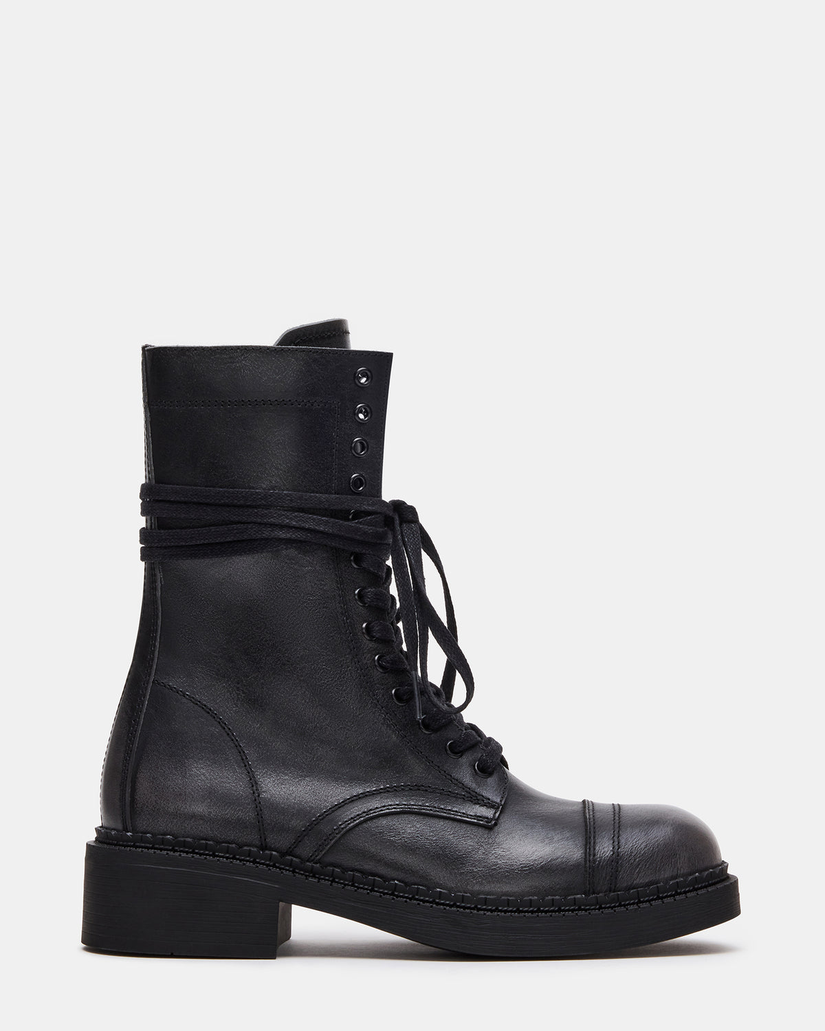 Steve Madden CRIMSON Black Distressed Moto Combat Women's Ankle Booties