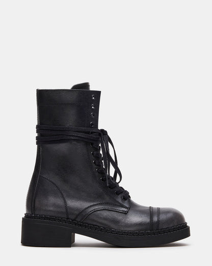 Steve Madden CRIMSON Black Distressed Moto Combat Women's Ankle Booties