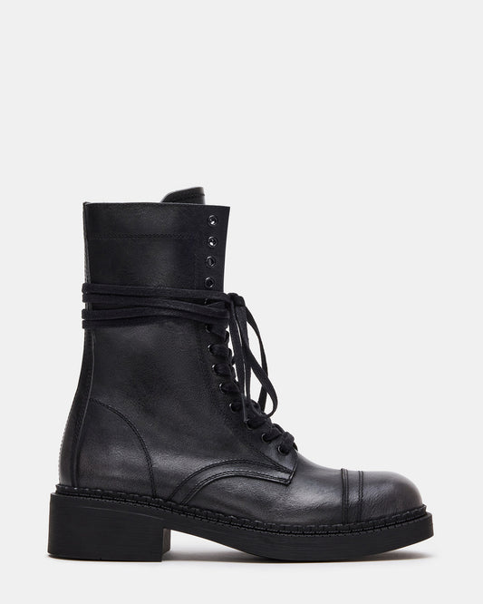 Steve Madden CRIMSON Black Distressed Moto Combat Women's Ankle Booties