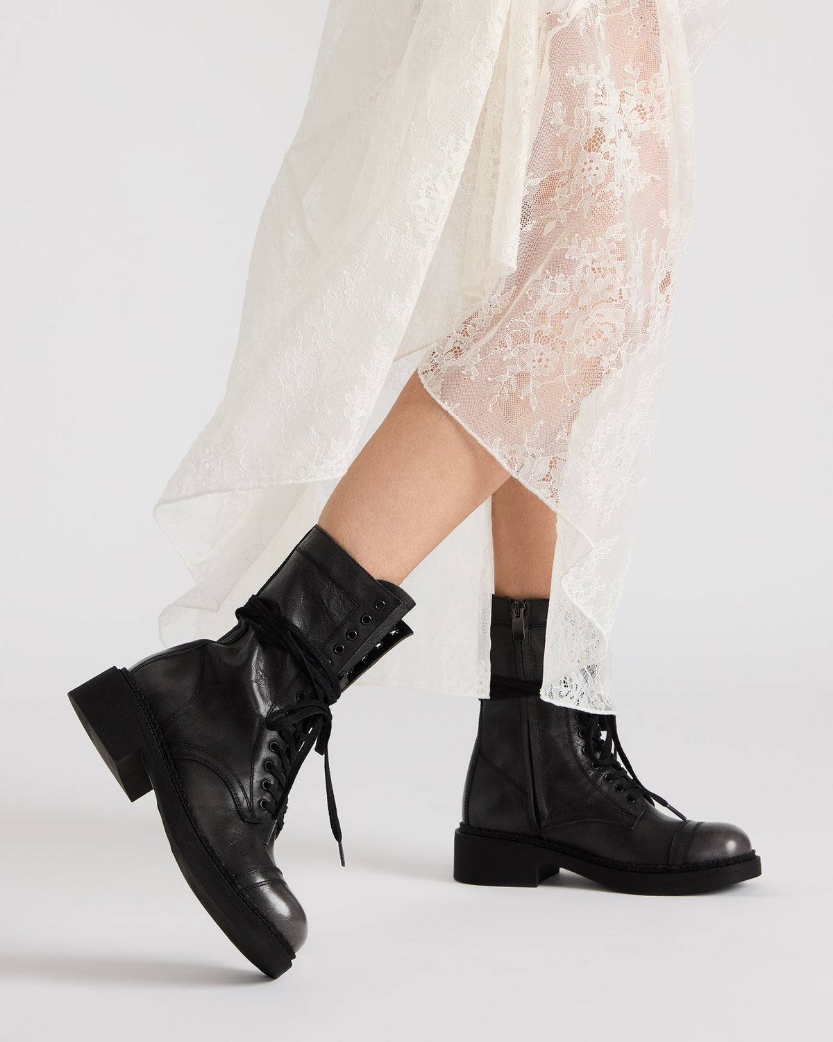 Steve Madden CRIMSON Black Distressed Moto Combat Women's Ankle Booties