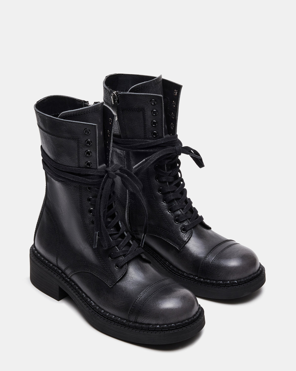 Steve Madden CRIMSON Black Distressed Moto Combat Women's Ankle Booties