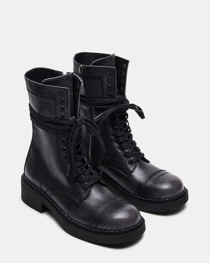 Steve Madden CRIMSON Black Distressed Moto Combat Women's Ankle Booties