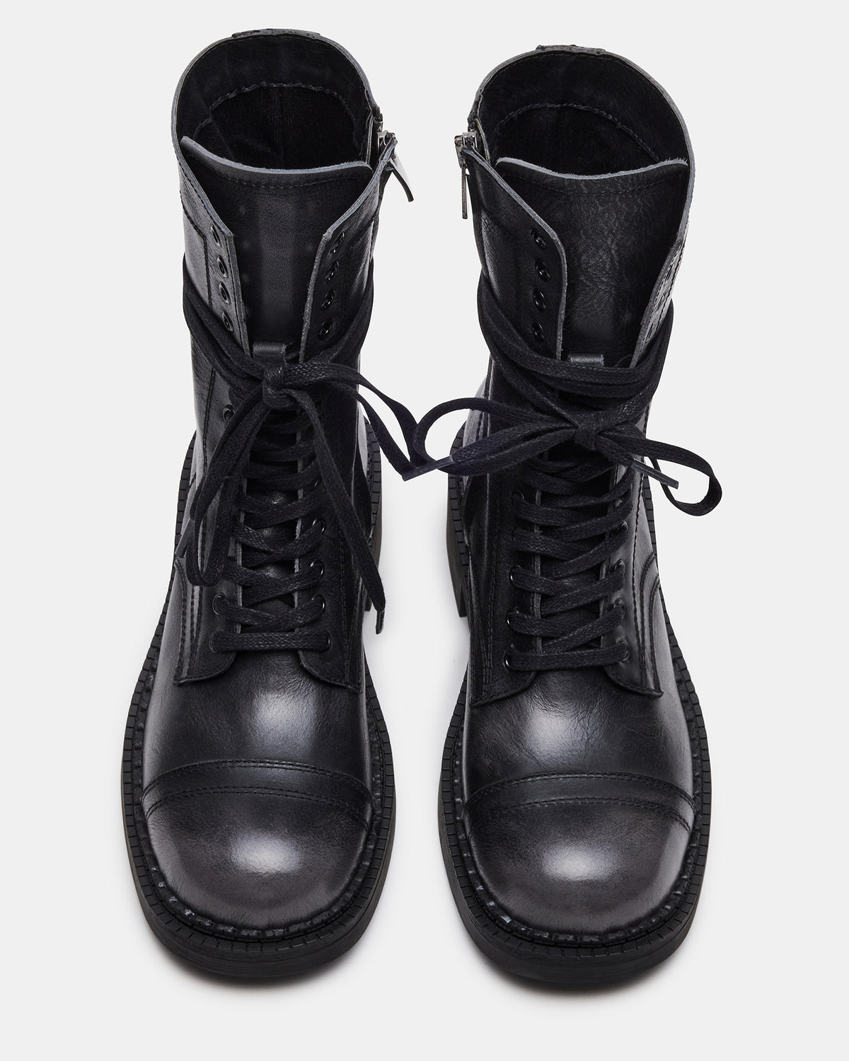 Steve Madden CRIMSON Black Distressed Moto Combat Women's Ankle Booties