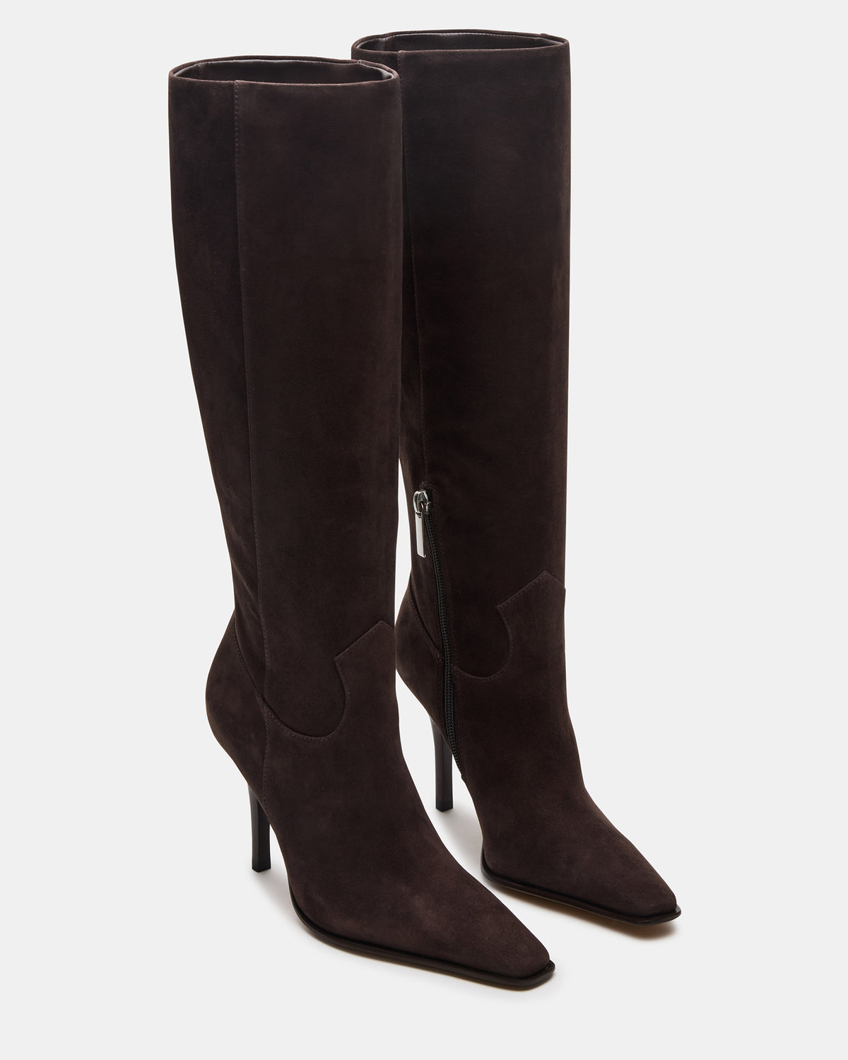 Steve Madden WESCOT Brown Suede Square-Toe Knee-High Heeled Women's Boot