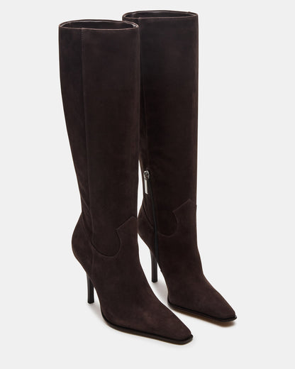 Steve Madden WESCOT Brown Suede Square-Toe Knee-High Heeled Women's Boot