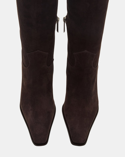 Steve Madden WESCOT Brown Suede Square-Toe Knee-High Heeled Women's Boot