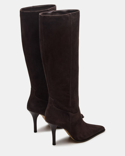 Steve Madden WESCOT Brown Suede Square-Toe Knee-High Heeled Women's Boot