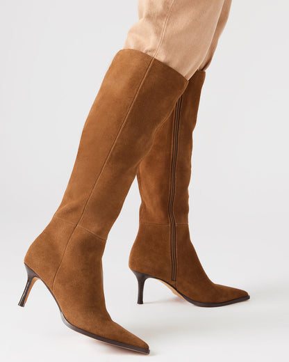Steve Madden LINGO Chestnut Suede Pointed-Toe Knee-High Women's Boot