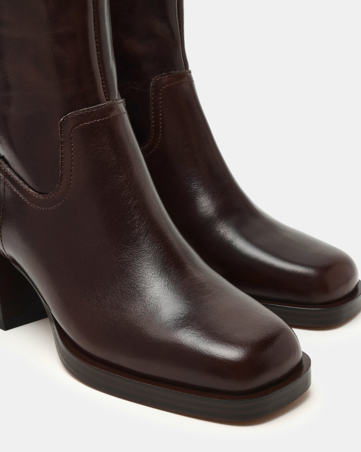 Steve Madden LATCHES Brown Leather Square-Toe Block Heel Women's Ankle Boot