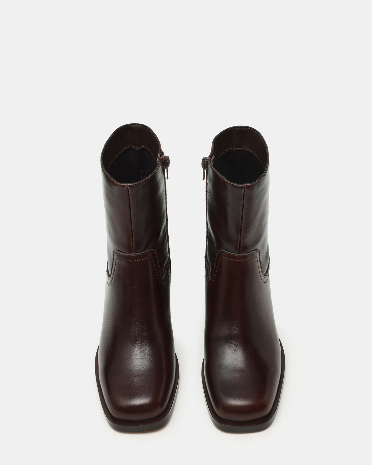 Steve Madden LATCHES Brown Leather Square-Toe Block Heel Women's Ankle Boot