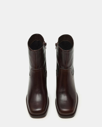 Steve Madden LATCHES Brown Leather Square-Toe Block Heel Women's Ankle Boot