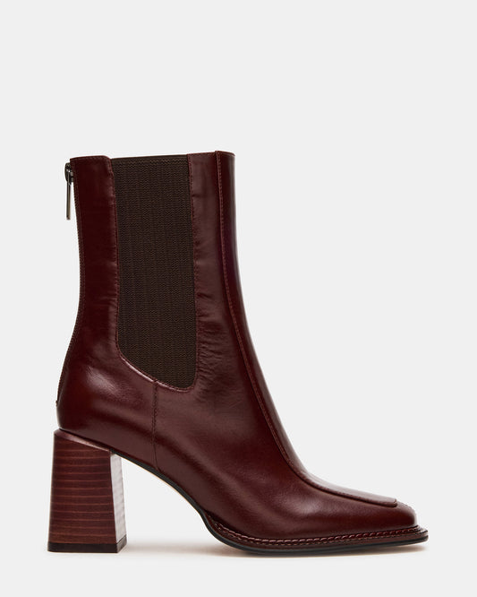 Steve Madden DOWNTOWN Brown Leather Women's Chelsea Block Heel Ankle Boot