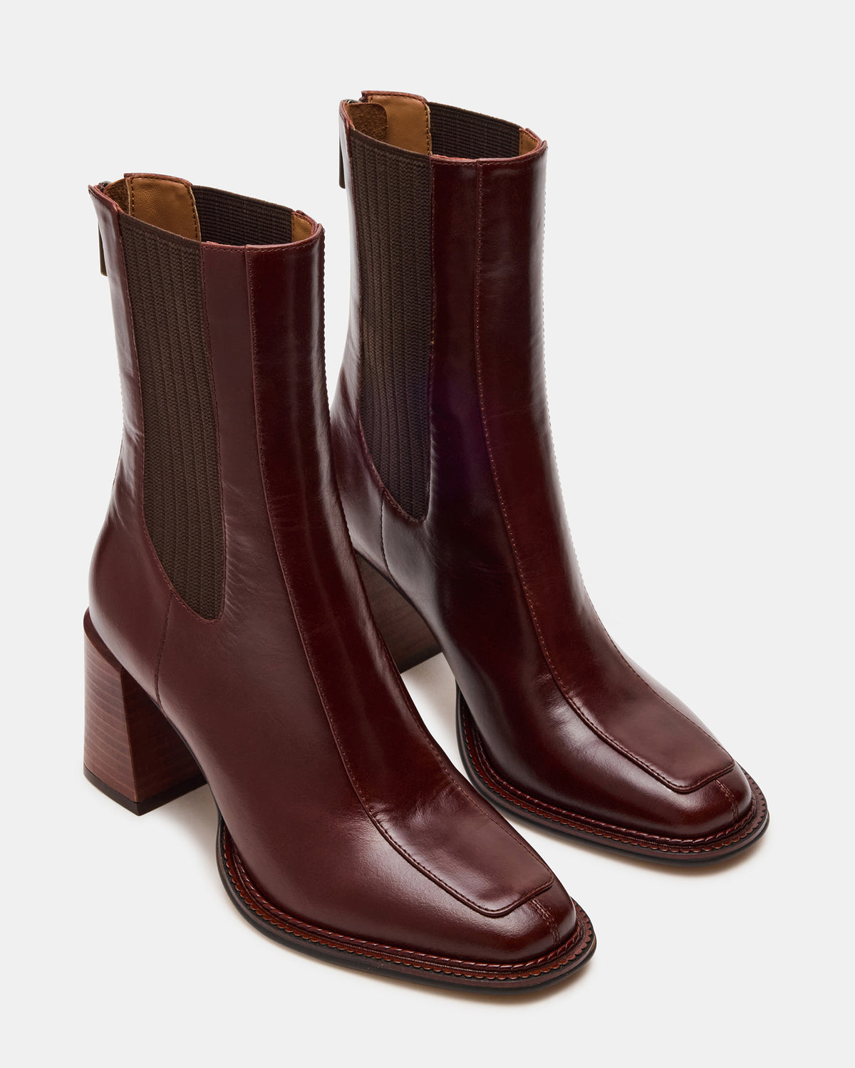 Steve Madden DOWNTOWN Brown Leather Women's Chelsea Block Heel Ankle Boot