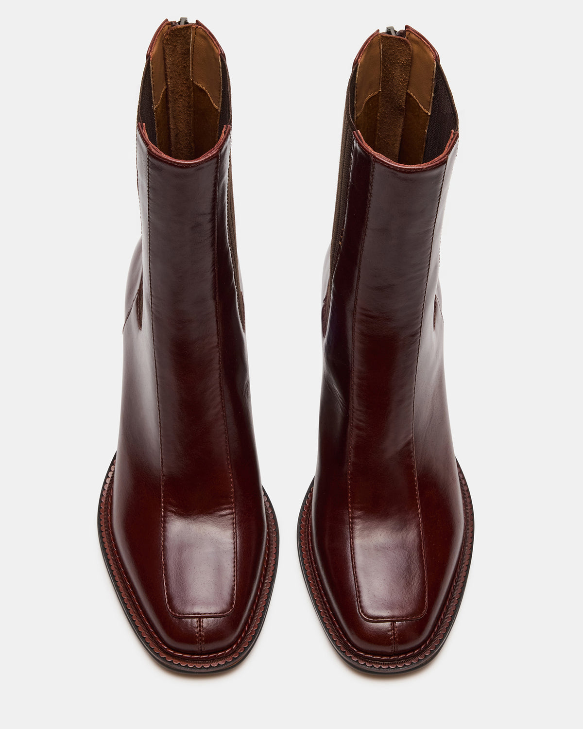 Steve Madden DOWNTOWN Brown Leather Women's Chelsea Block Heel Ankle Boot