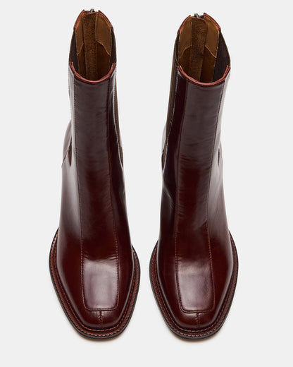 Steve Madden DOWNTOWN Brown Leather Women's Chelsea Block Heel Ankle Boot