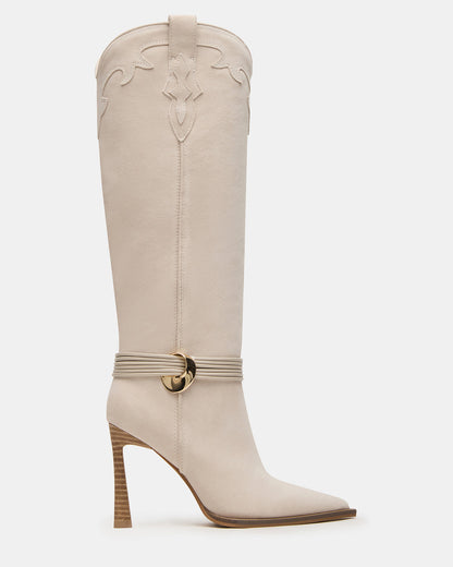 Steve Madden KYNDALL Bone Suede Pointed-Toe Stiletto Heeled Knee-High Women's Boot
