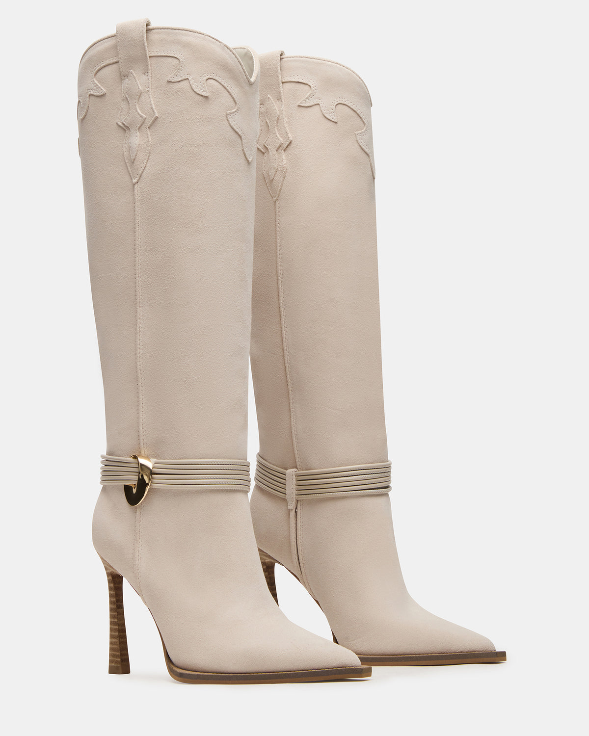 Steve Madden KYNDALL Bone Suede Pointed-Toe Stiletto Heeled Knee-High Women's Boot