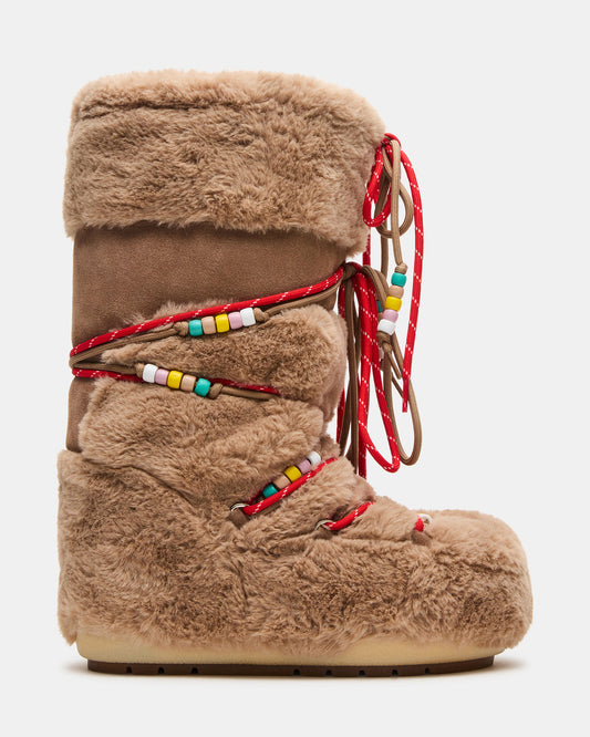 Steve Madden MOUSSE Taupe Faux Fur Lace-Up Chunky Women's Boot